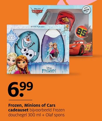 Aanbiedingen Frozen, minions of cars cadeauset - Disney - Geldig van 20/11/2017 tot 03/12/2017 bij Etos