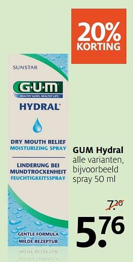 Aanbiedingen Gum hydral spray - GUM - Geldig van 20/11/2017 tot 03/12/2017 bij Etos