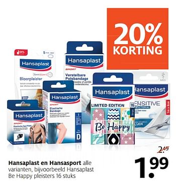 Aanbiedingen Hansaplast be happy pleisters - Hansaplast - Geldig van 20/11/2017 tot 03/12/2017 bij Etos