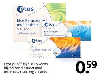 Aanbiedingen Paracetamol ovale tablet - Huismerk - Etos - Geldig van 20/11/2017 tot 03/12/2017 bij Etos