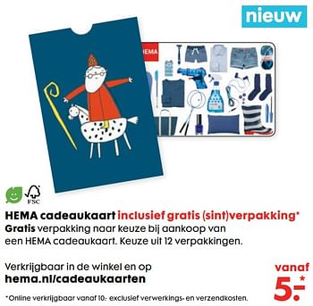 Aanbiedingen Hemacadeaukaart inclusief gratis verpakking - Huismerk - Hema - Geldig van 20/11/2017 tot 05/12/2017 bij Hema