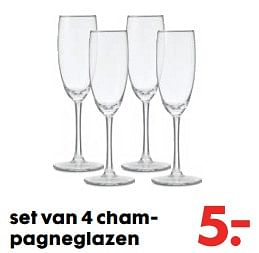 Aanbiedingen Set van 4 champagneglazen - Huismerk - Hema - Geldig van 20/11/2017 tot 05/12/2017 bij Hema