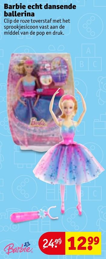 Aanbiedingen Barbie echt dansende ballerina - Mattel - Geldig van 21/11/2017 tot 26/11/2017 bij Kruidvat