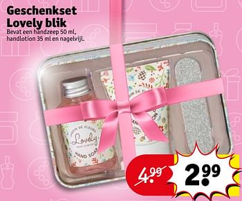 Aanbiedingen Geschenkset lovely blik - Huismerk - Kruidvat - Geldig van 21/11/2017 tot 26/11/2017 bij Kruidvat