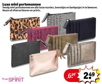 Aanbiedingen Luxe mini portemonnee - True Spirit - Geldig van 21/11/2017 tot 26/11/2017 bij Kruidvat