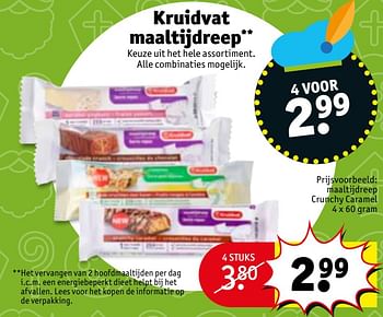 Aanbiedingen Maaltijdreep crunchy caramel - Huismerk - Kruidvat - Geldig van 21/11/2017 tot 26/11/2017 bij Kruidvat