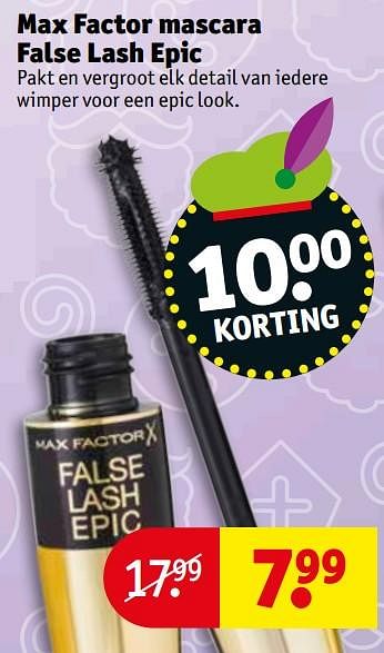 Aanbiedingen Max factor mascara false lash epic - Max Factor - Geldig van 21/11/2017 tot 26/11/2017 bij Kruidvat