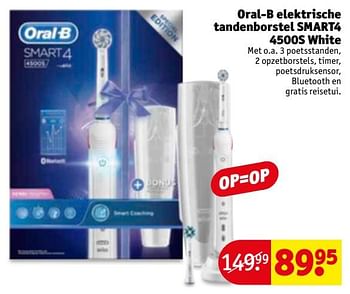 Aanbiedingen Oral-b elektrische tandenborstel smart4 4500s white - Oral-B - Geldig van 21/11/2017 tot 26/11/2017 bij Kruidvat