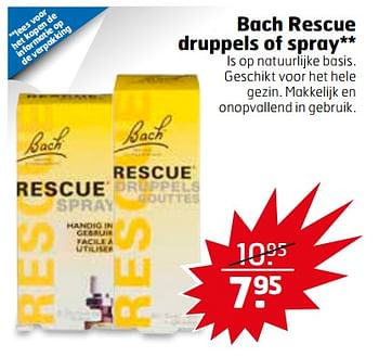 Aanbiedingen Bach rescue druppels of spray - Bach - Geldig van 21/11/2017 tot 26/11/2017 bij Trekpleister