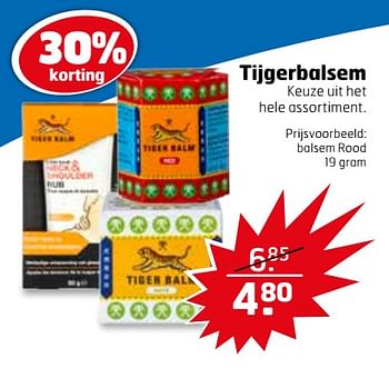 Aanbiedingen Balsem rood - Tiger Balm - Geldig van 21/11/2017 tot 26/11/2017 bij Trekpleister