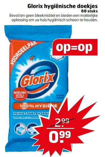 Aanbiedingen Glorix hygiënische doekjes - Glorix - Geldig van 21/11/2017 tot 26/11/2017 bij Trekpleister