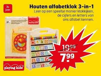 Aanbiedingen Houten alfabetklok 3-in-1 - Playing Kids - Geldig van 21/11/2017 tot 26/11/2017 bij Trekpleister