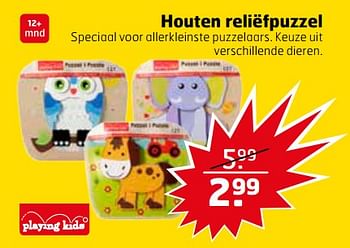 Aanbiedingen Houten reliëfpuzzel - Playing Kids - Geldig van 21/11/2017 tot 26/11/2017 bij Trekpleister