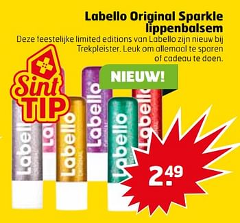 Aanbiedingen Labello original sparkle lippenbalsem - Labello - Geldig van 21/11/2017 tot 26/11/2017 bij Trekpleister