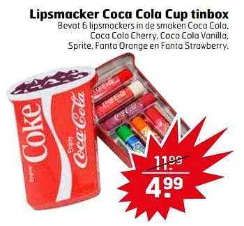 Aanbiedingen Lipsmacker coca cola cup tinbox - Lipsmackers - Geldig van 21/11/2017 tot 26/11/2017 bij Trekpleister