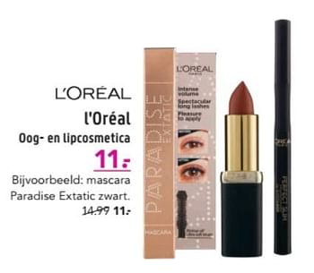 Aanbiedingen L`oréal oog- en lipcosmetica mascara paradise extatic zwart - L'Oreal Paris - Geldig van 20/11/2017 tot 03/12/2017 bij D.I.O. Drogist