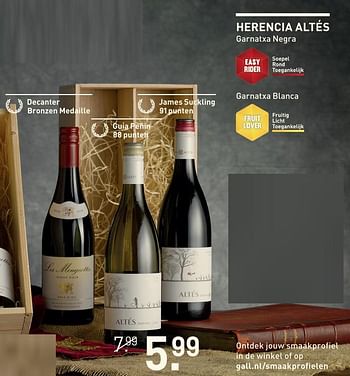 Aanbiedingen Herencia altés garnatxa negra - Rode wijnen - Geldig van 20/11/2017 tot 04/12/2017 bij Gall & Gall