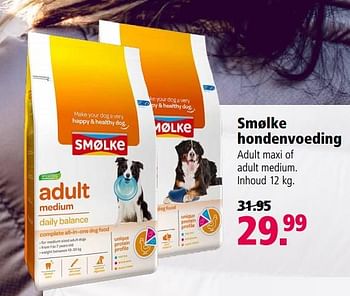 Aanbiedingen Smølke hondenvoeding adult maxi of adult medium - Smølke - Geldig van 22/11/2017 tot 03/12/2017 bij Welkoop