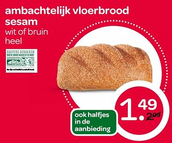 Aanbiedingen Ambachtelijk vloerbrood sesam - Huismerk - Spar  - Geldig van 23/11/2017 tot 29/11/2017 bij Spar