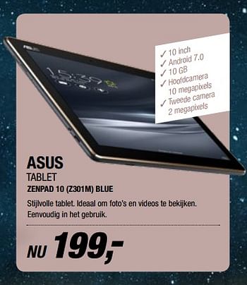 Aanbiedingen Asus tablet zenpad 10 (z301m) blue - Asus - Geldig van 21/11/2017 tot 19/12/2017 bij Electro World