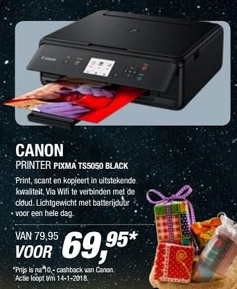 Aanbiedingen Canon printer pixma ts5050 black - Canon - Geldig van 21/11/2017 tot 19/12/2017 bij Electro World