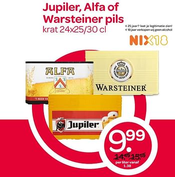 Aanbiedingen Jupiler, alfa of warsteiner pils - Huismerk - Spar  - Geldig van 23/11/2017 tot 29/11/2017 bij Spar