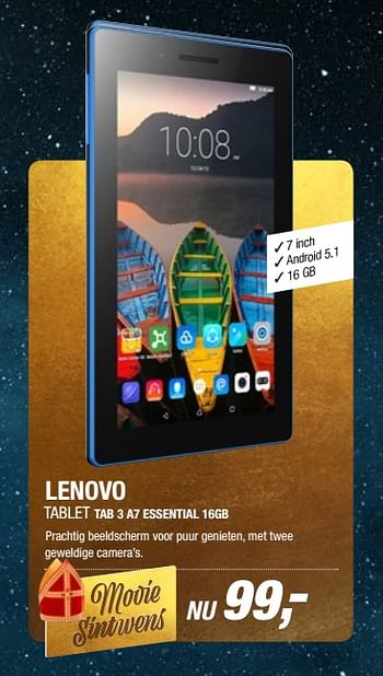 Aanbiedingen Lenovo tablet tab 3 a7 essential 16gb - Lenovo - Geldig van 21/11/2017 tot 19/12/2017 bij Electro World