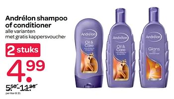 Aanbiedingen Andrélon shampoo of conditioner - Andrelon - Geldig van 23/11/2017 tot 29/11/2017 bij Spar