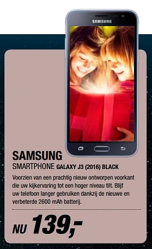 Aanbiedingen Samsung smartphone galaxy j3 (2016) black - Samsung - Geldig van 21/11/2017 tot 19/12/2017 bij Electro World