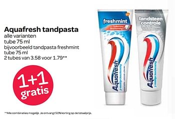 Aanbiedingen Tandpasta freshmint tube - Aquafresh - Geldig van 23/11/2017 tot 29/11/2017 bij Spar