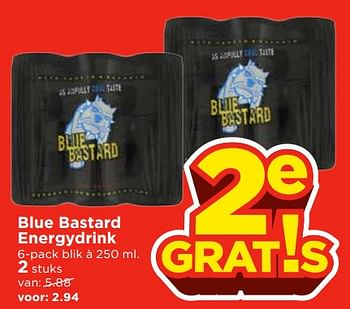 Aanbiedingen Blue bastard energydrink - Blue Bastard - Geldig van 26/11/2017 tot 02/12/2017 bij Vomar