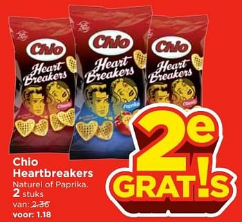 Aanbiedingen Chio heartbreakers naturel of paprika - Chio - Geldig van 26/11/2017 tot 02/12/2017 bij Vomar