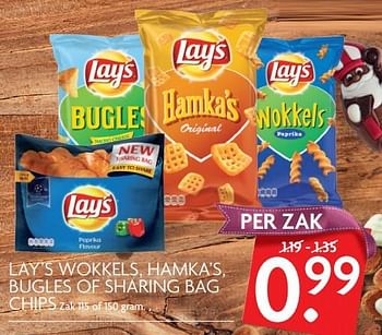 Aanbiedingen Lay`s wokkels, hamka`s, bugles of sharing bag chips - Lay's - Geldig van 26/11/2017 tot 02/12/2017 bij Deka Markt