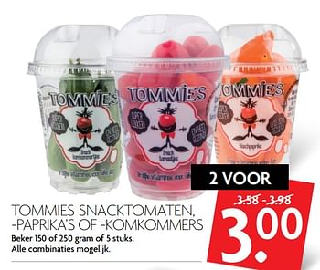 Aanbiedingen Tommies snacktomaten, -paprika`s of -komkommers - Tommies - Geldig van 26/11/2017 tot 02/12/2017 bij Deka Markt