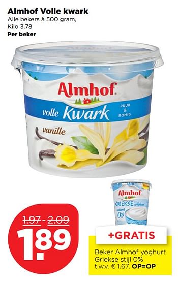 Aanbiedingen Almhof volle kwark - Almhof - Geldig van 26/11/2017 tot 02/12/2017 bij Plus