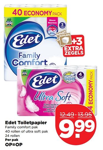 Aanbiedingen Edet toiletpapier family comfort pak - Edet - Geldig van 26/11/2017 tot 02/12/2017 bij Plus