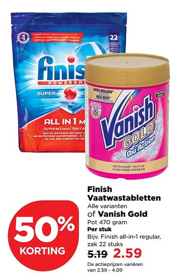 Aanbiedingen Finish all-in-1 regular - Finish - Geldig van 26/11/2017 tot 02/12/2017 bij Plus