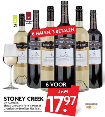 Aanbiedingen Stoney creek uit australië, shiraz-grenache-petit verdot of chardonnay-semillon - Witte wijnen - Geldig van 26/11/2017 tot 02/12/2017 bij Deka Markt