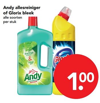 Aanbiedingen Andy allesreiniger of glorix bleek - Huismerk deen supermarkt - Geldig van 26/11/2017 tot 02/12/2017 bij Deen Supermarkten