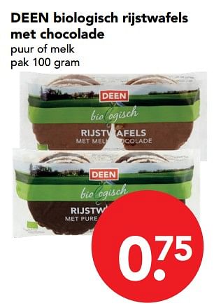 Aanbiedingen Deen biologisch rijstwafels met chocolade puur of melk - Huismerk deen supermarkt - Geldig van 26/11/2017 tot 02/12/2017 bij Deen Supermarkten