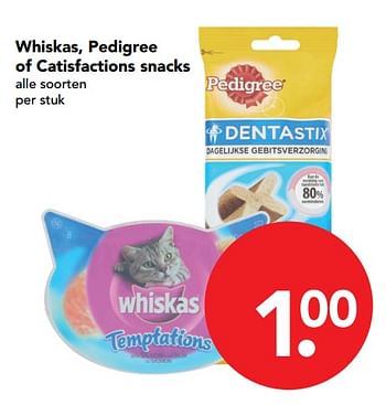 Aanbiedingen Whiskas, pedigree of catisfactions snacks - Huismerk deen supermarkt - Geldig van 26/11/2017 tot 02/12/2017 bij Deen Supermarkten