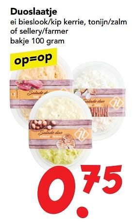 Aanbiedingen Duoslaatje ei bieslook-kip kerrie, tonijn-zalm of sellery-farmer - Huismerk deen supermarkt - Geldig van 26/11/2017 tot 02/12/2017 bij Deen Supermarkten