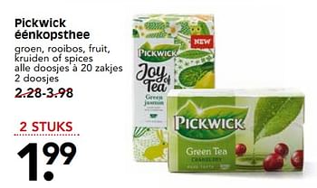 Aanbiedingen Pickwick éénkopsthee groen, rooibos, fruit, kruiden of spices - Pickwick - Geldig van 26/11/2017 tot 02/12/2017 bij Em-té