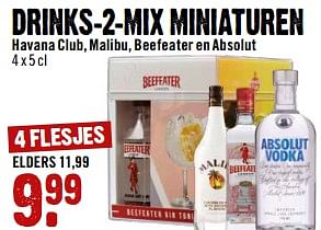 Aanbiedingen Drinks-2-mix miniaturen havana club, malibu, beefeater en absolut - Huismerk - Dirk III - Geldig van 26/11/2017 tot 02/12/2017 bij Dirk III