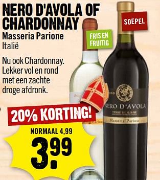 Aanbiedingen Nero d`avola of chardonnay - Rode wijnen - Geldig van 26/11/2017 tot 02/12/2017 bij Dirk III