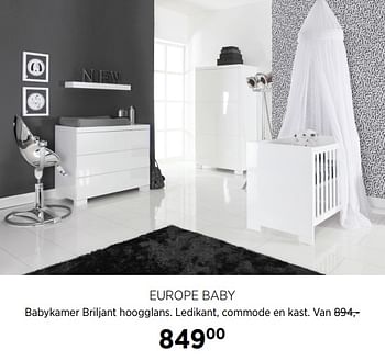 Aanbiedingen Europe baby babykamer briljant hoogglans. ledikant, commode en kast - Europe baby - Geldig van 23/11/2017 tot 18/12/2017 bij Babypark