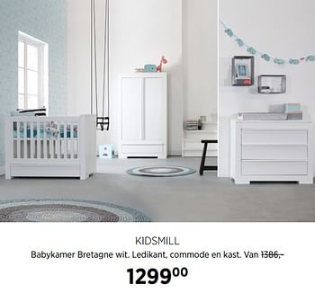 Aanbiedingen Kidsmill babykamer bretagne wit. ledikant, commode en kast - Kidsmill - Geldig van 23/11/2017 tot 18/12/2017 bij Babypark