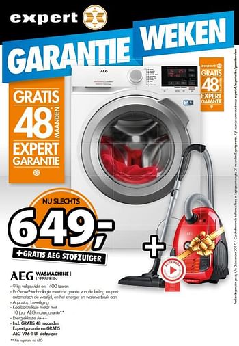 Aanbiedingen Aeg wasmachine l6fbberlin + gratis aeg stofzuiger - AEG - Geldig van 26/11/2017 tot 03/12/2017 bij Expert