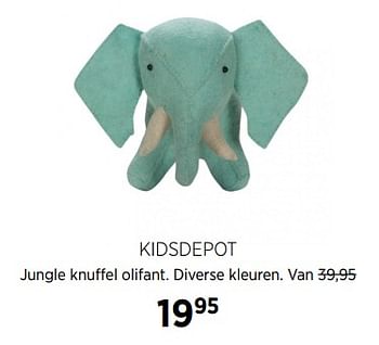 Aanbiedingen Kidsdepot jungle knuffel olifant - KidsDepot  - Geldig van 23/11/2017 tot 18/12/2017 bij Babypark