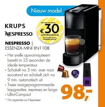 Aanbiedingen Krups nespresso nespresso essenza mini xn1108 - Krups - Geldig van 26/11/2017 tot 03/12/2017 bij Expert